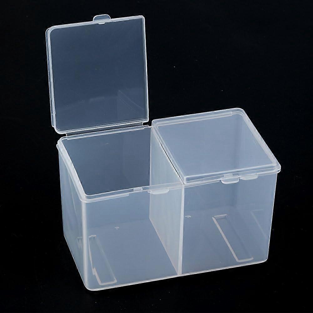 Clear Cotton Pad Holder with Lid, Dustproof 2Compartment Plastic Makeup Storage Box, Transparent