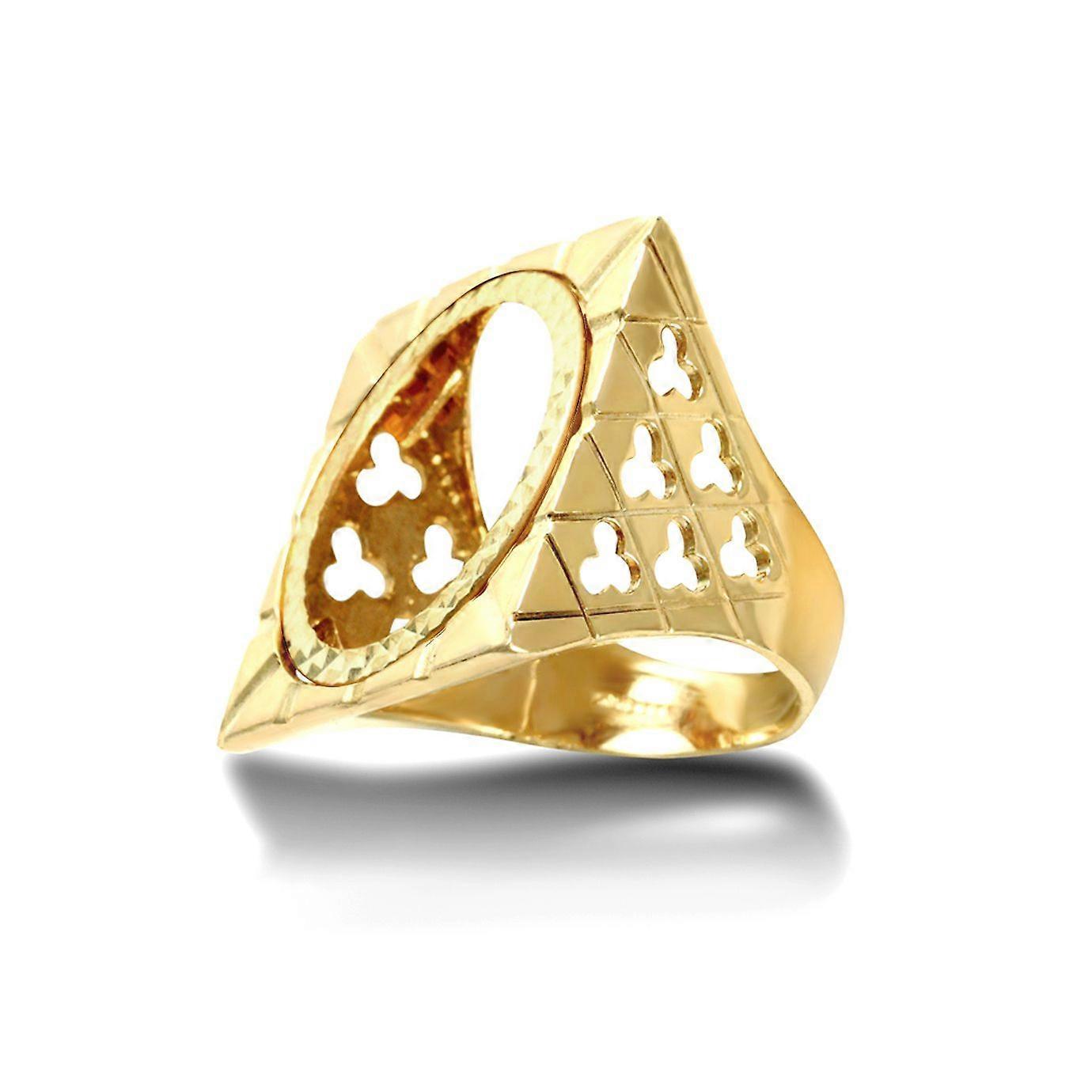 Jewelco London Men's Solid 9ct Yellow Gold Clubs Clovers Square Top Full Sovereign Mount Ring