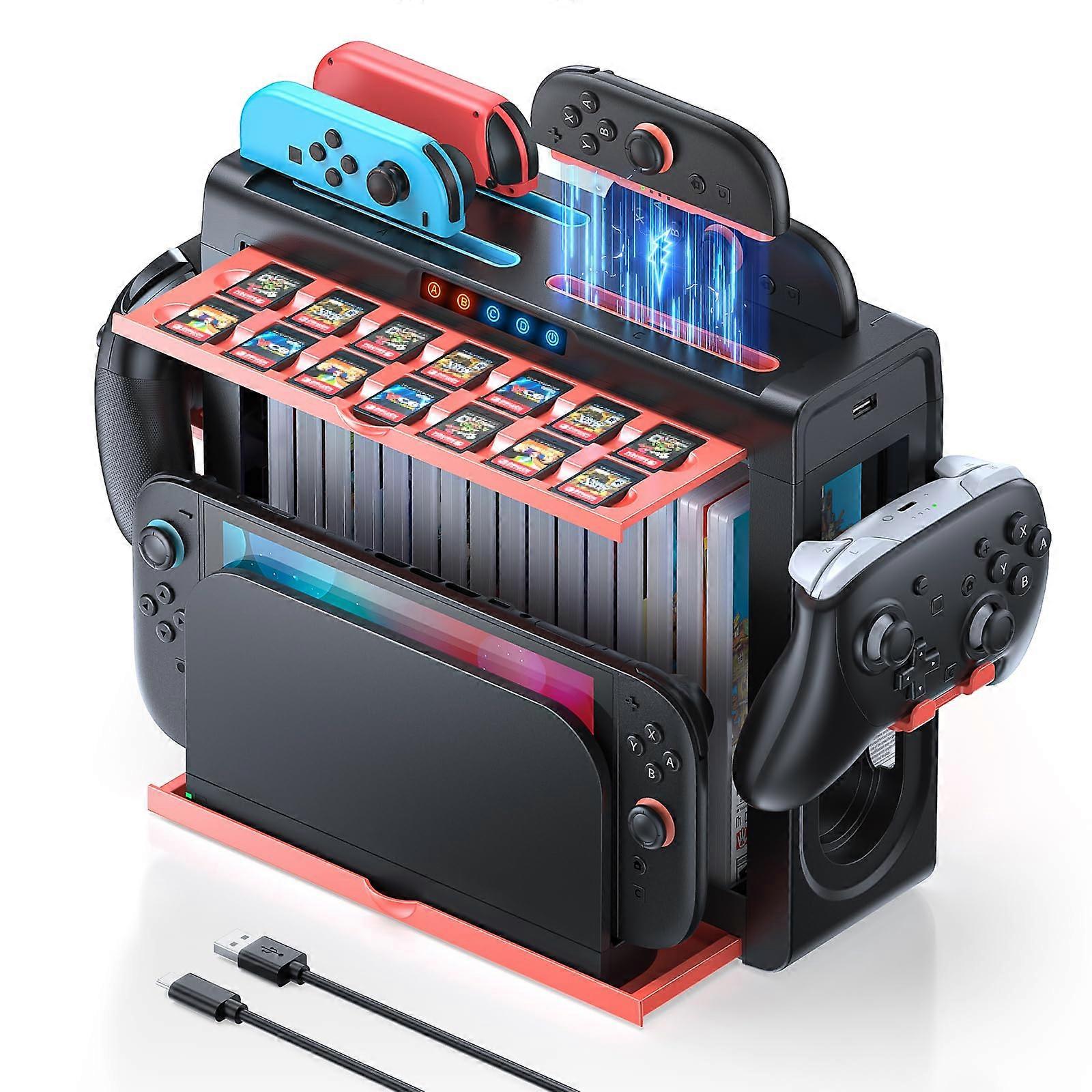 Charging Station with MultiController Fast Charging and Game Storage Dock for Nintendo Switch