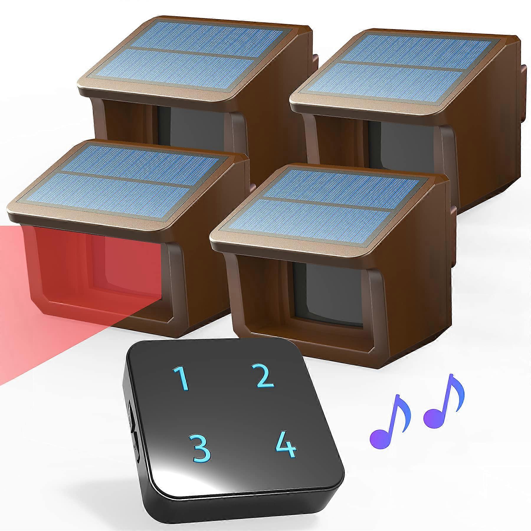 Solar Driveway Alarm System with Wireless HalfMile Range, Weatherproof 4 Sensor Kit for Security