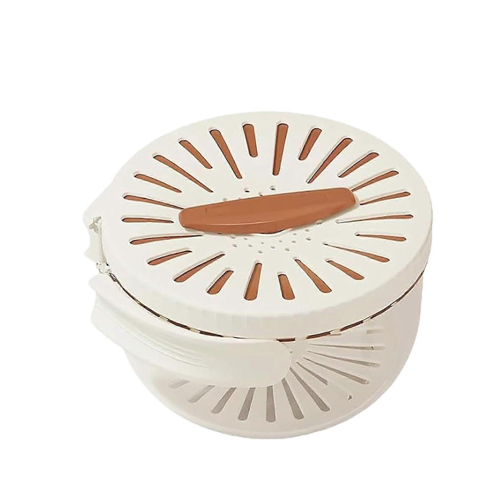 2in1 Fruit and Vegetable Strainer with Airtight Freshness Seal, Stackable Washing Bowl Brown