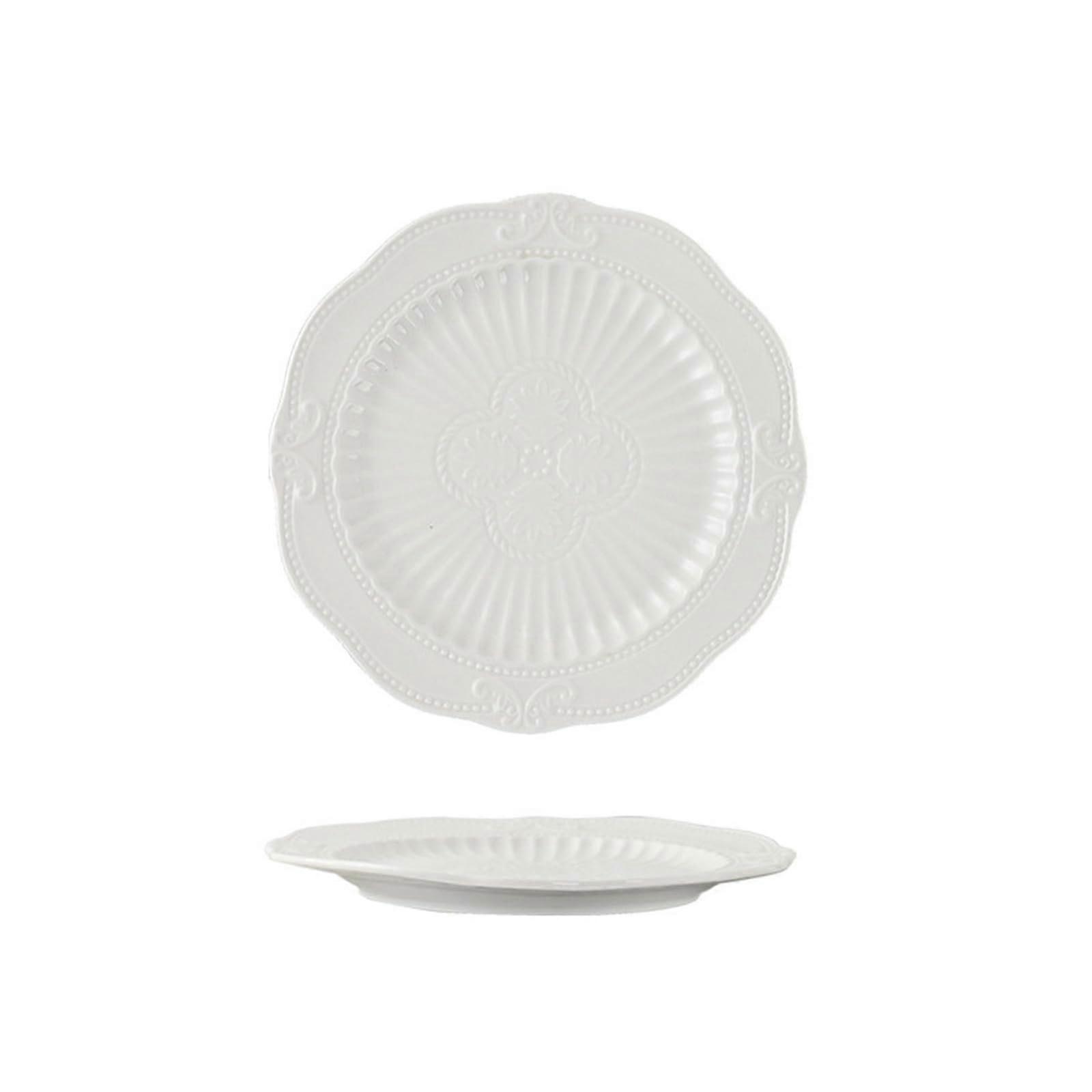 Ceramic Dessert Plate ThreeTier Serving Stand with Relief Pattern 6 Inch Dishes White Elegant Dining