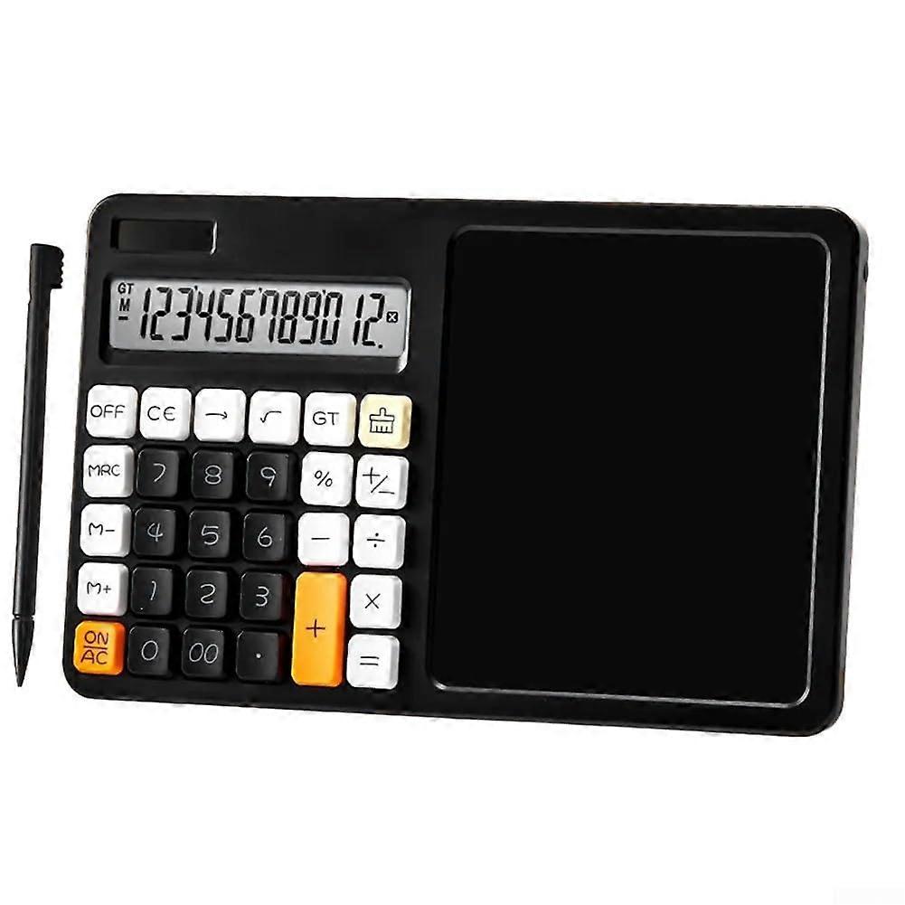 Solar Powered 12 Digit Calculator with LCD Writing Board and Bright Display for Students Black