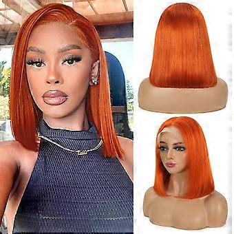Ginger Orange Bob Wig 14 Inch HD Transparent Lace Front Human Hair Pre Plucked for Black Women