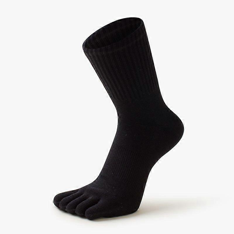 5pcs Men's Mid-Calf Medium-Thick Toe Socks, Sweat-Wicking Athletic Socks