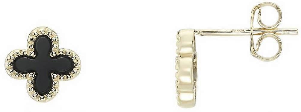 Mark Milton Onyx Flower Stud Earrings - Yellow Gold/Black