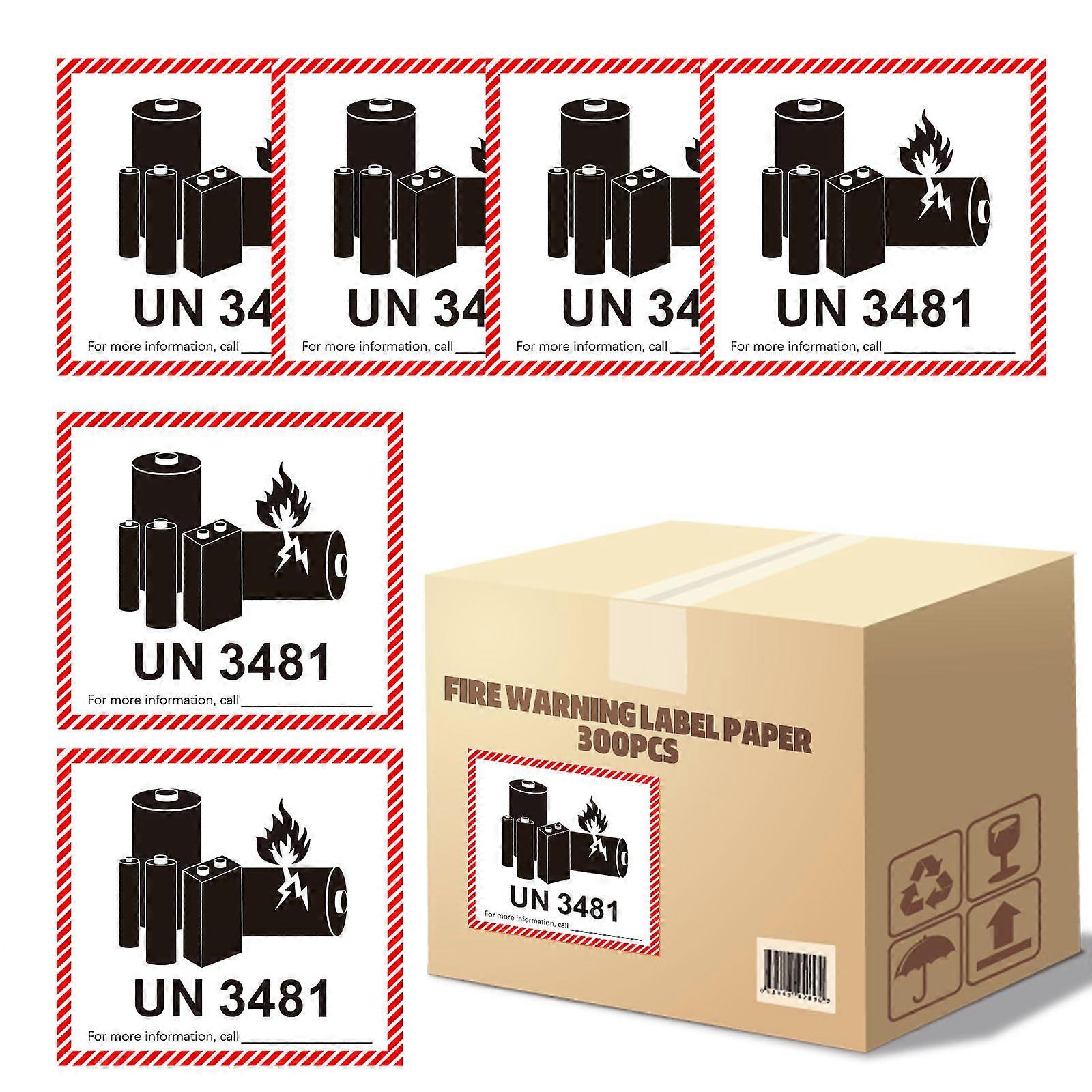 Lithium Battery Warning Labels UN3481 Caution Stickers 4.7x4.3 Inch 300 Pack Durable Writable