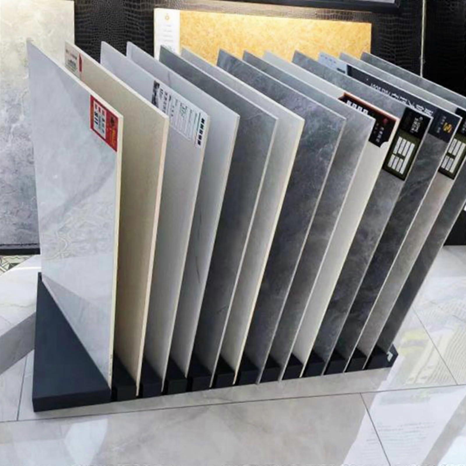 Tile Display Rack with Slanted EasyView Design, Durable Iron Floor Tile Sample Stand for Showroom