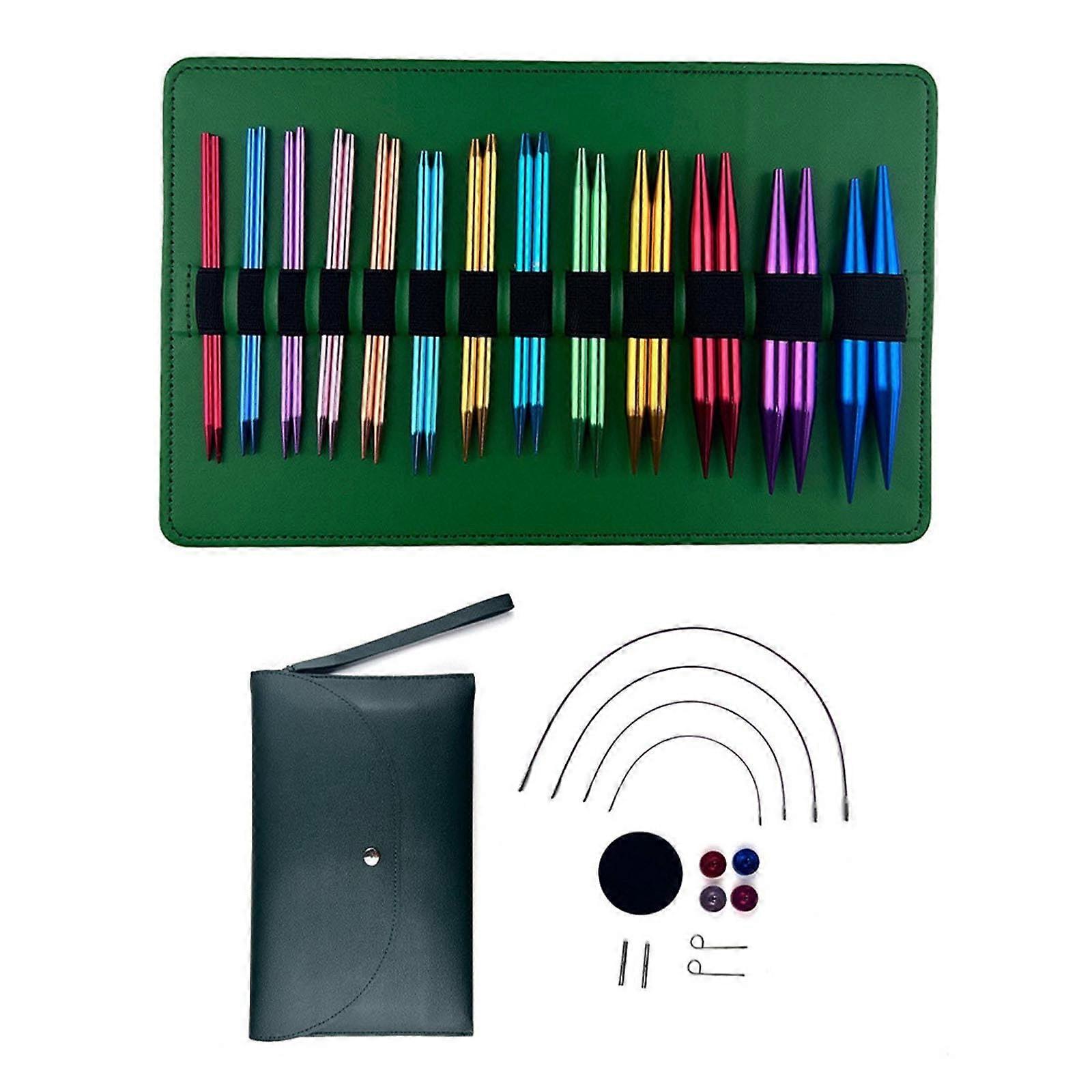 Aluminum Interchangeable Knitting Needle Set with Crochet Hooks and Case for Beginners and Pros