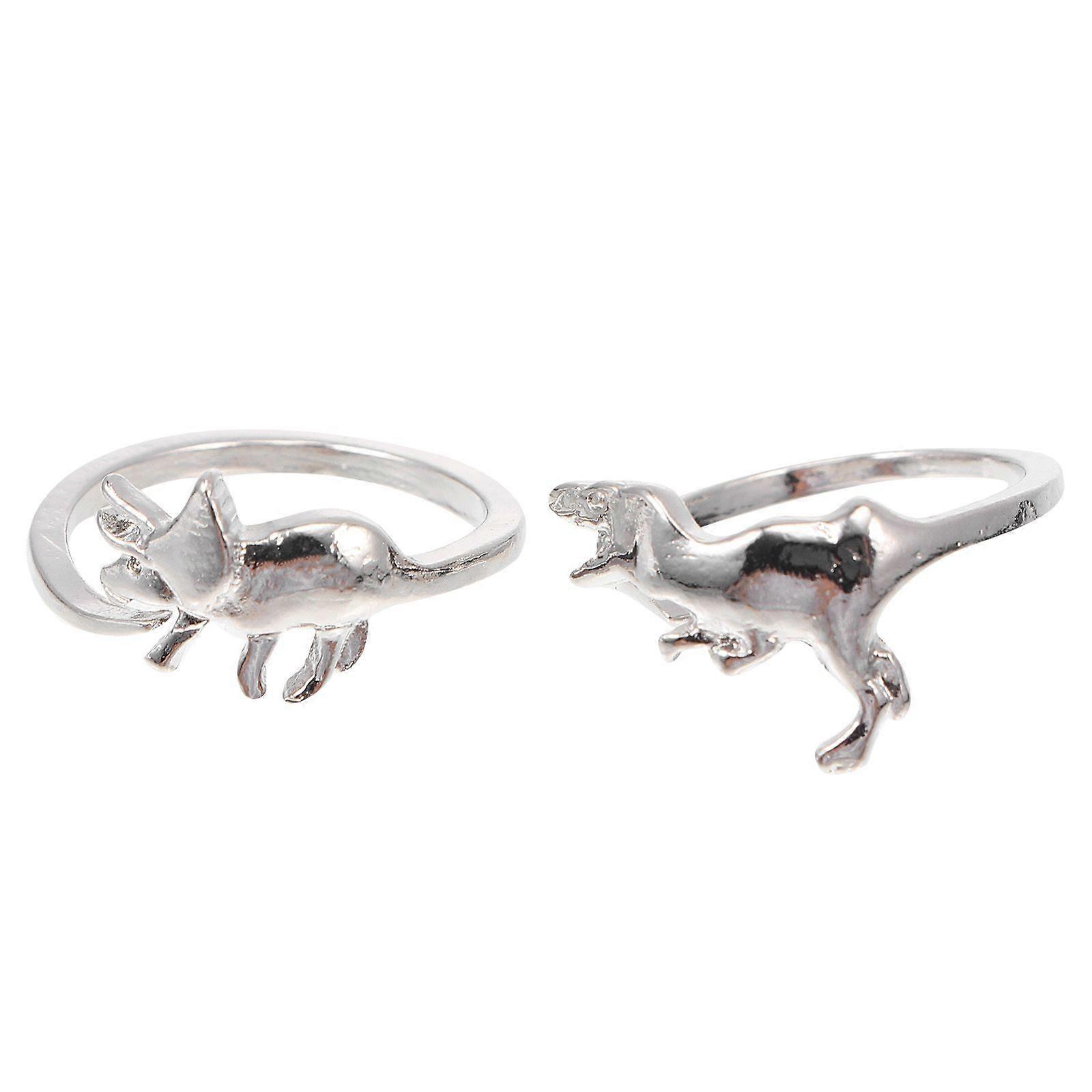 2pcs Exquisite Dinosaur Ring Creative Dinosaur Modeling Ring Hand Jewelry