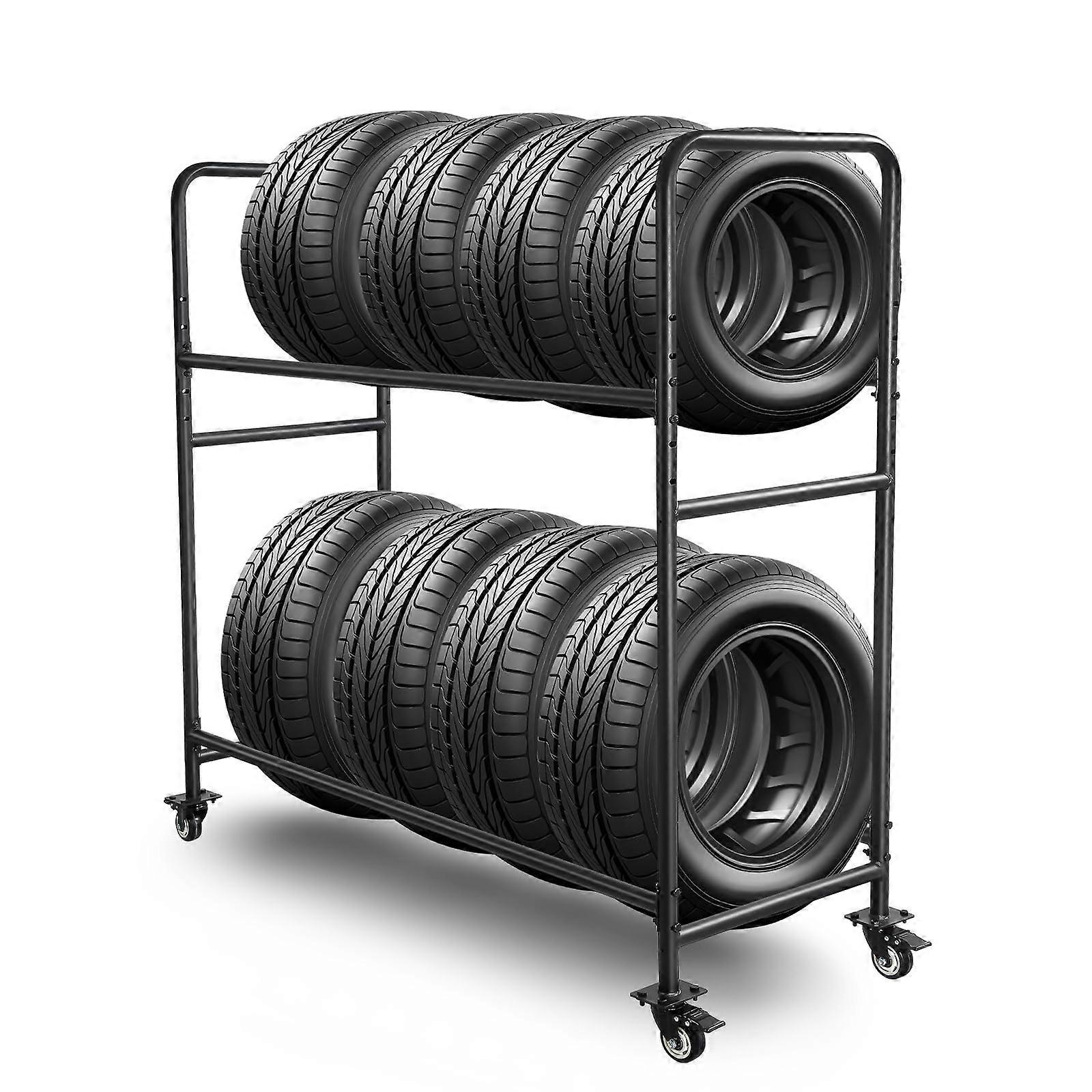 Heavy Duty Adjustable Tire Storage Rack with Locking Wheels for Garage or Warehouse Organization