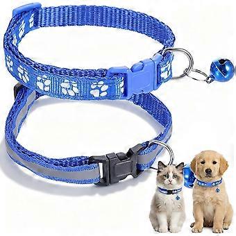 2-pack valphalsband med klocka, 7-12 tum justerbart extra litet hundhalsband, blått grundläggande och reflekterande nylonhalsband för Xs extra små valpar Tiny L