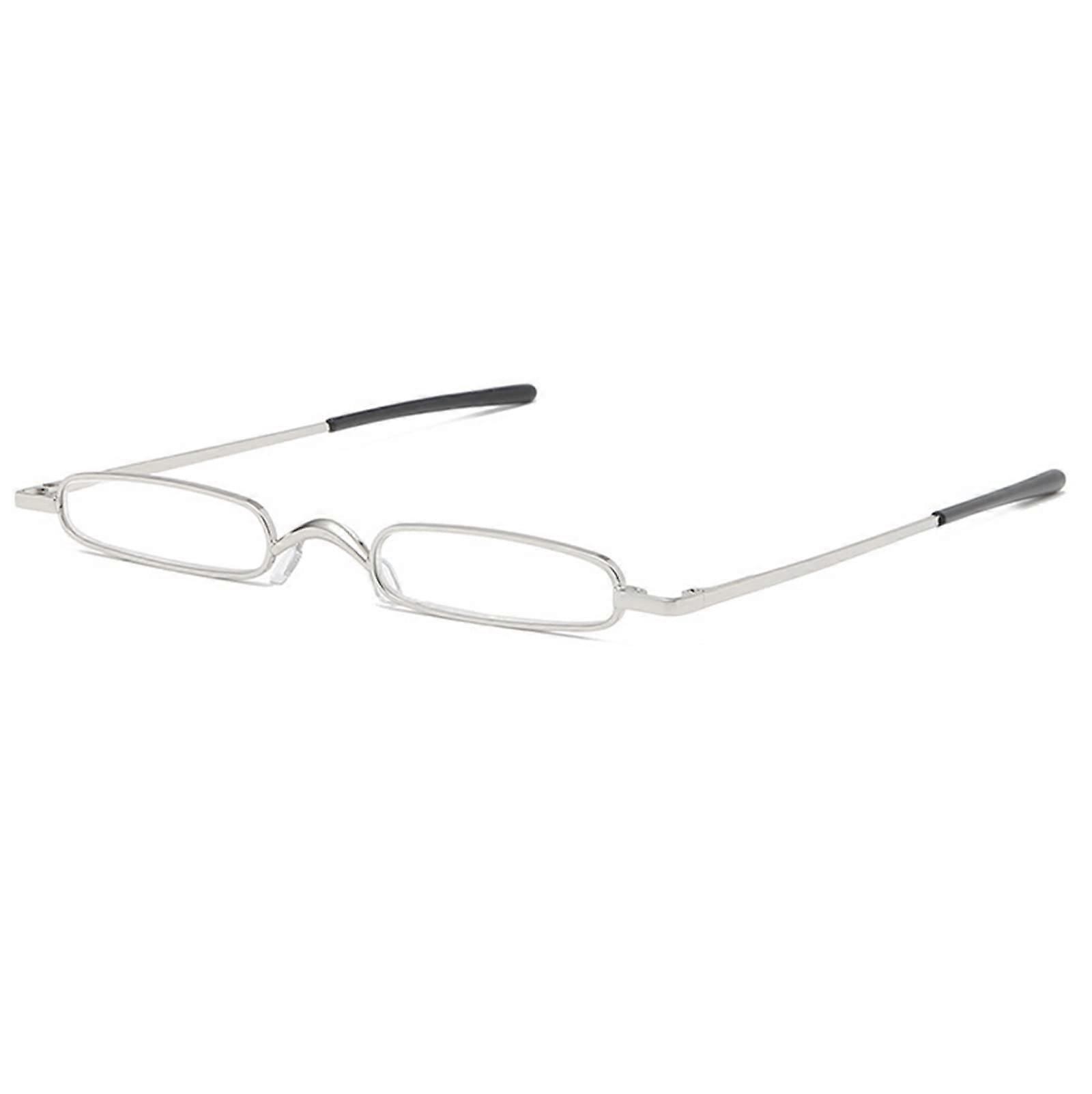 Mini Pocket Reading Glasses 1.5X Silver Compact Rectangular Spring Hinge with Iron Case for Men Women