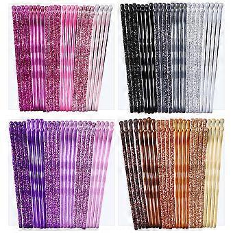 Lurrose 96pcs Glitter Powder Hair Clips Stoving Varnish Hair Metal Styling Barrettes (Golden, Pink, Purple and Black Each Sheet)