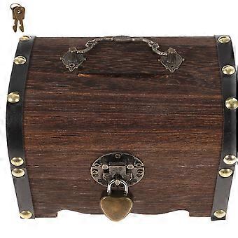 Wooden Toys Wooden Money Box Vintage Jewelry Box Retro Jewelry Box Pirate Pretend Toy Wood Piggy Bank