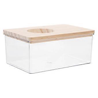 Hamster Sand Bath Box Gennemsigtig akryl Små dyr brusebad badekar med træ låg