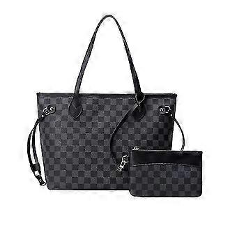 Frauen Karierte Tote Schultertasche Geldbörse Pu Leder Handtasche Tasche mit Innentasche