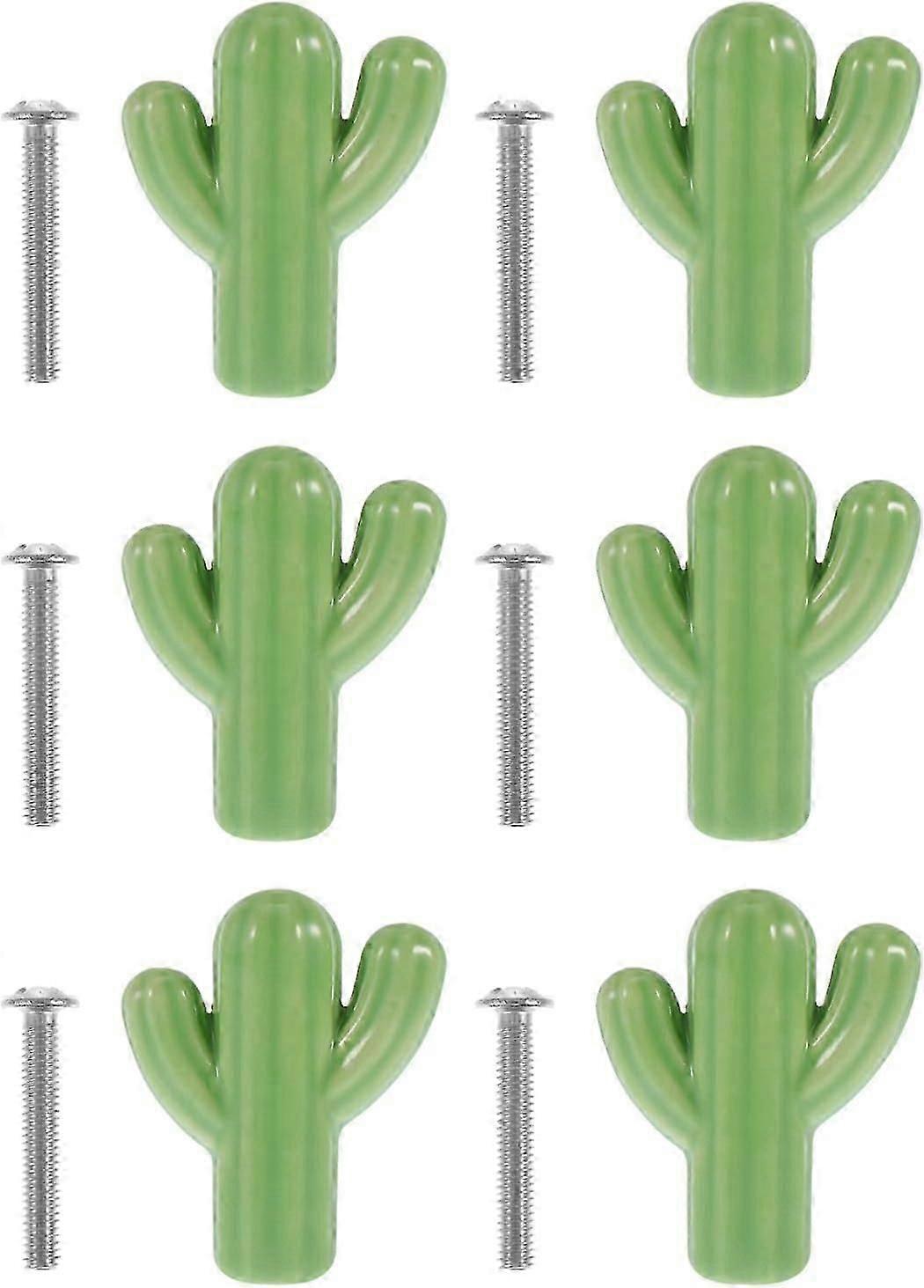 6 Sets Ceramic Cactus Cabinet Pulls Handles Creative Lovely Drawer Knobs Green Plant Ceramic Cabinet Knobs
