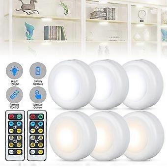 6Pcs Wireless LED Puck Lights with Remote Control - Dimmable, Battery Powered, Ideal for Under Cabinets & Closets