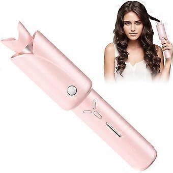 Modelador de cachos automático sem fio, com cilindro giratório de 1 polegada, controle inteligente de temperatura, proteção anti-queimaduras em 360° (rosa)