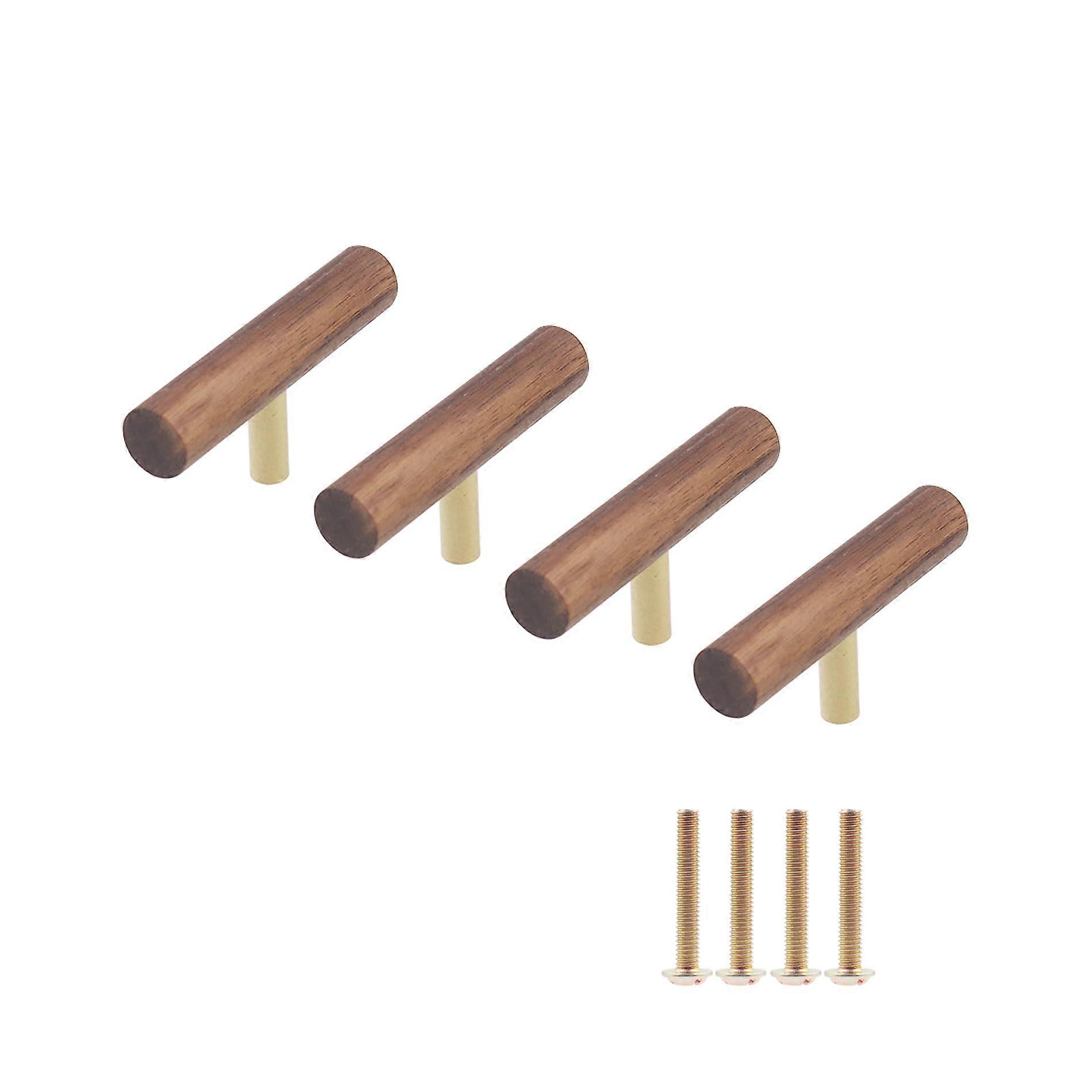 Wood Cabinet Knobs Black Walnut Drawer Pulls with Brass Base, Smooth Grip Minimalist Design 70mm
