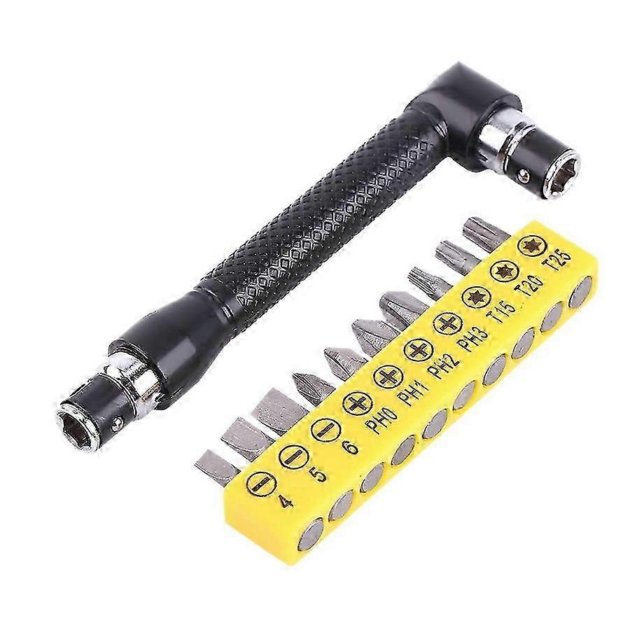 Hex Socket Wrench 1/4Inch L Shaped Socket Wrench Set with 10Pcs Various Angled Screwdriver Bits Hand Tool Kit