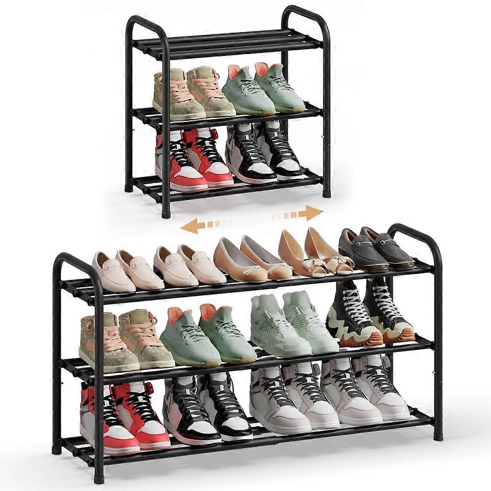 Expandable Shoe Rack 3-Tier Adjustable Ink Black 9.8"D
