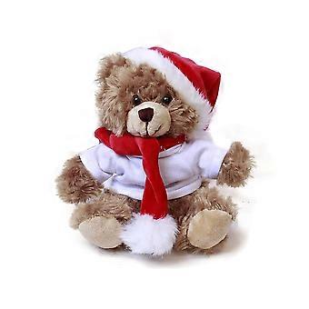 Custom Christmas Teddy Bear Plush Toy with Hat and Scarf, Soft Mocha‑White Stuffed Animal Gift for Kids 6 Inch