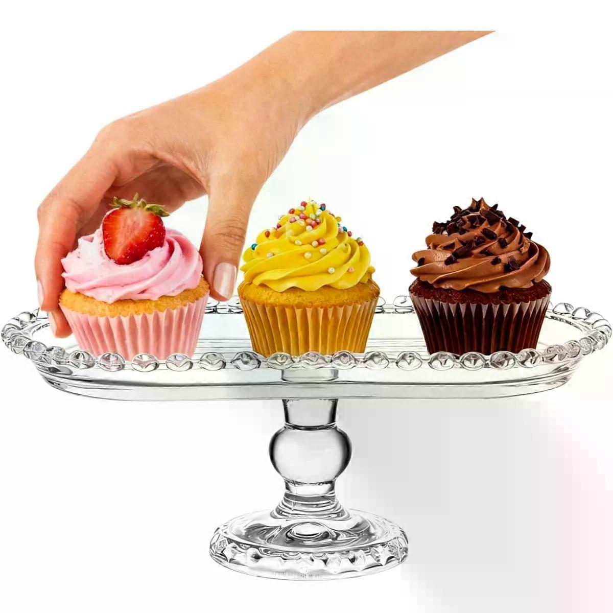 Crystal Glass Snack Serving Tray with Stable Base