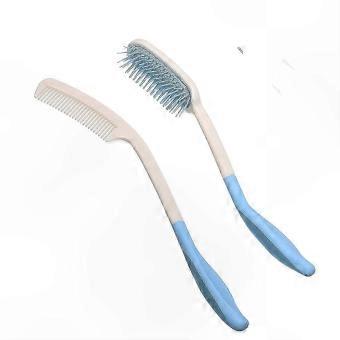 Long Handle Hairbrush Set for Elderly, Curved Grip Comb and Head Brush, 2-Piece Comfortable Styling Tools core
