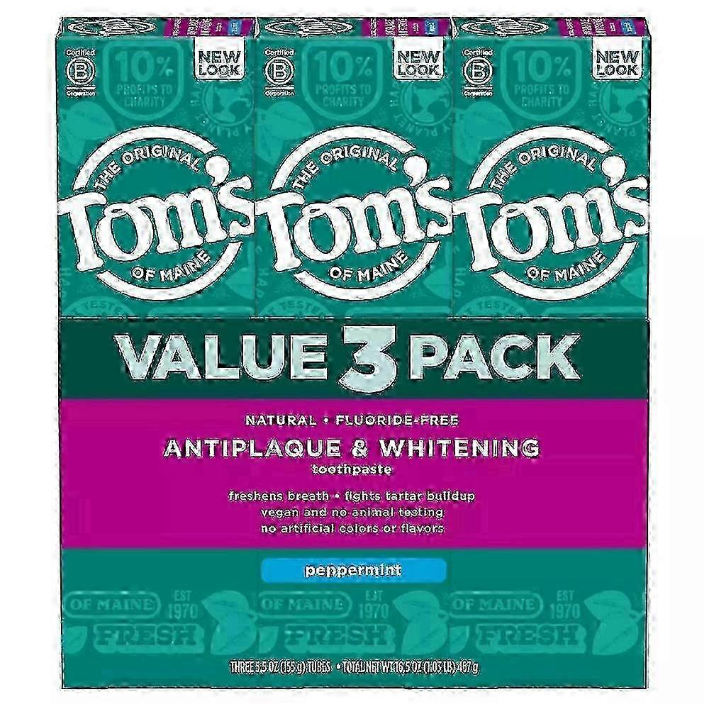 Tom's Of Maine Antiplaque And Whitening Toothpaste Peppermint, 5.5 Oz X 3 Ea