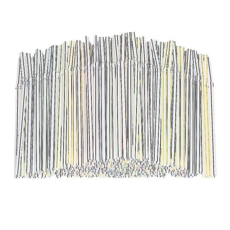 100pcs Plastic Drinking Straws 8 Inches Long Multi-colored Striped Bedable Disposable Straws