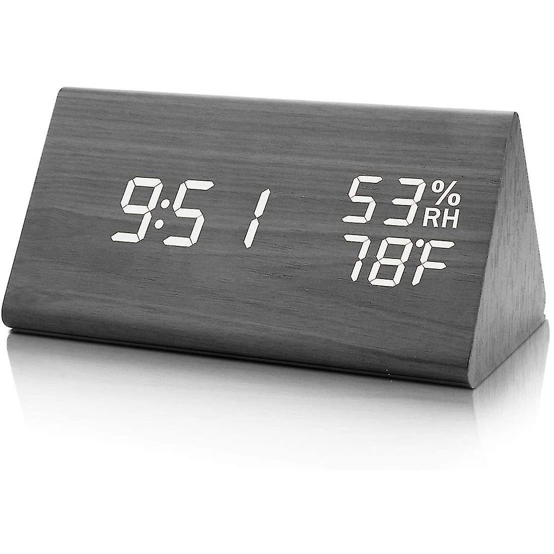 Alarm Clock Digital Alarm Clock, Table Clock With Night Led, Date, Voice Control Clock, Wood Digital Clock, Internal Temperature, 3 Adjustable Alarm G