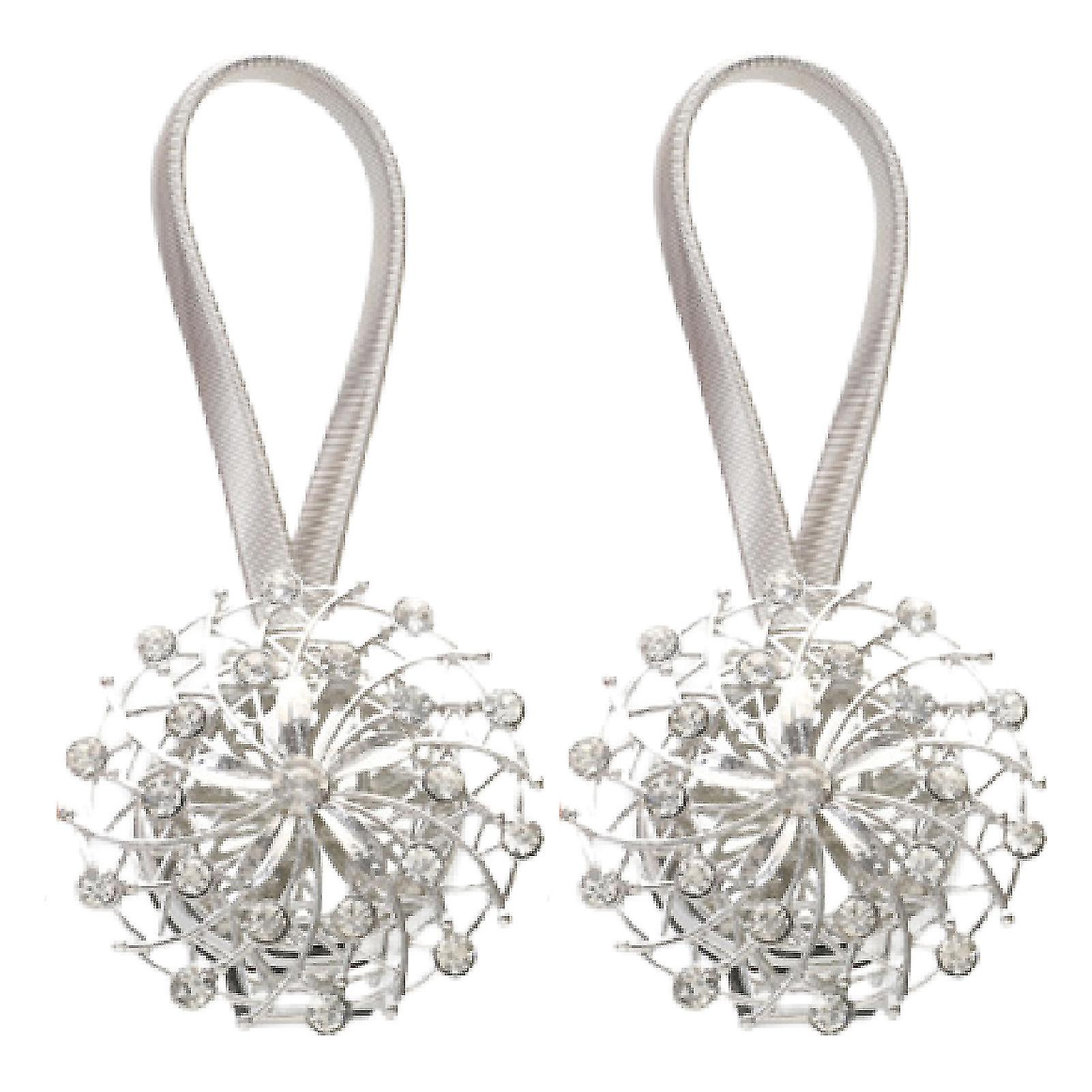 2pcs Curtain Tieback Elastic Rope Magnetic Buckle High Durability Faux Crystal Flower Window Drape Holdbacks For Home