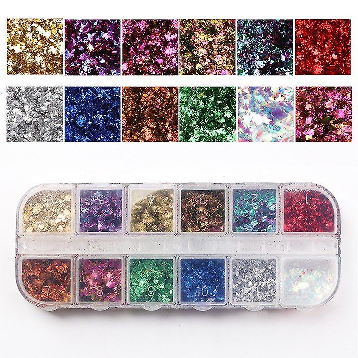 12pcs Chameleon flak glitter i aske