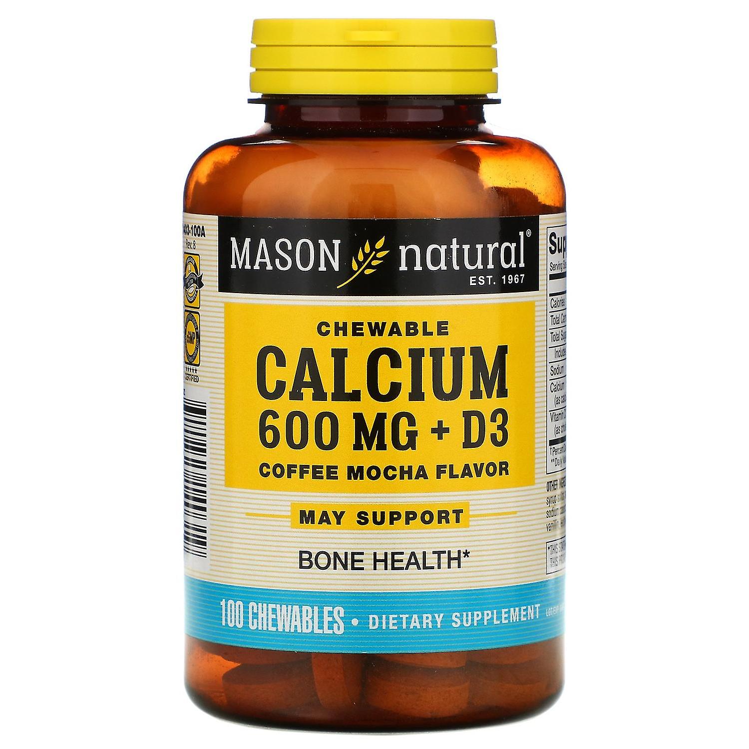 Mason Natural, Chewable Calcium + D3, Coffee Mocha Flavor, 600 mg, 100 Chewables