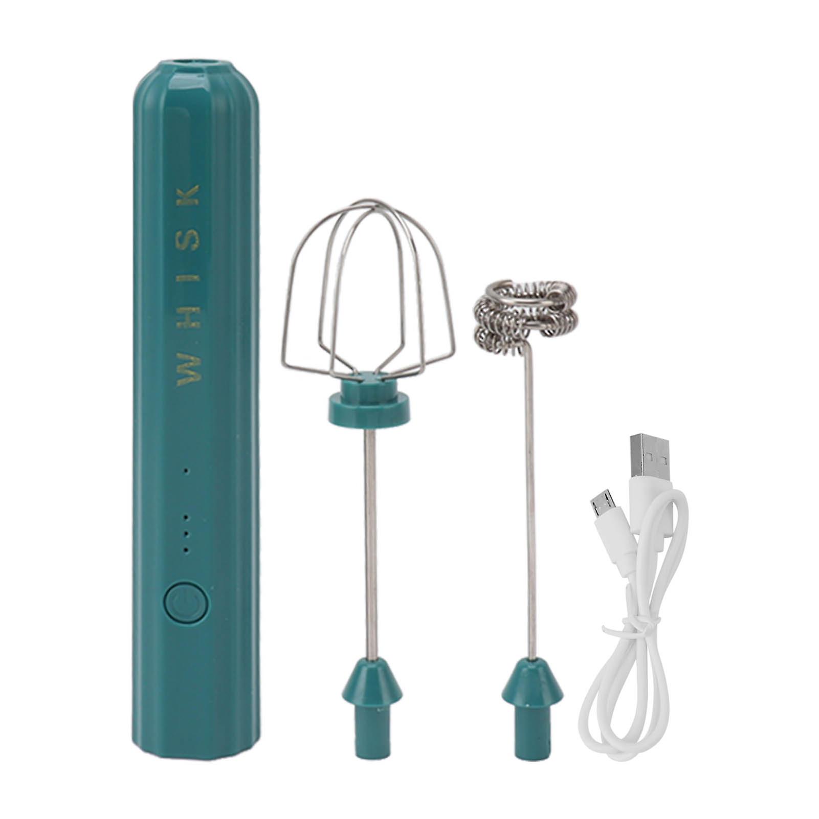 Stainless Steel USB Electric Blender, Small Cordless Handheld Mixer, Whisk and Frother, Green