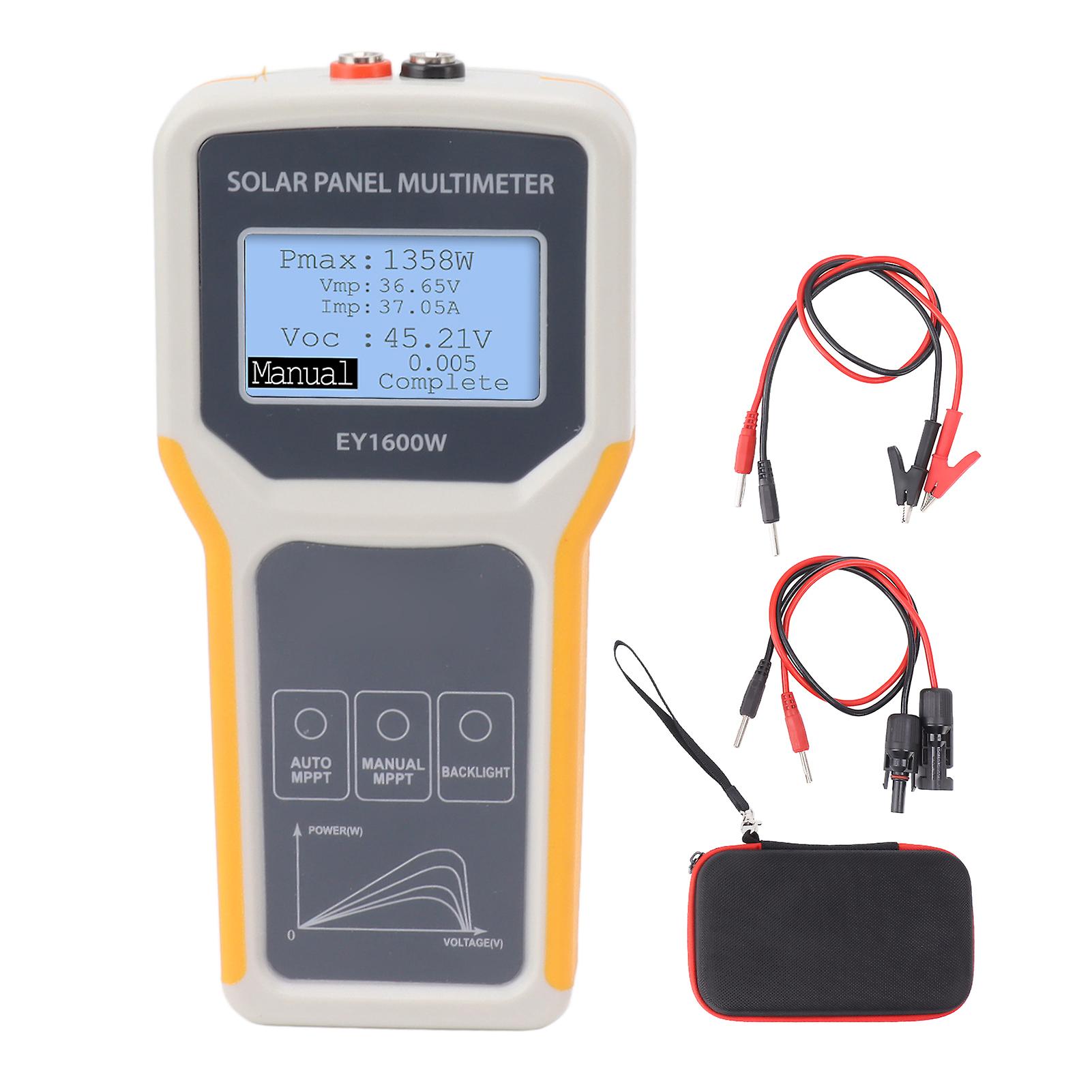 Solar Panel Tester, EY1600W Photovoltaic Multimeter with Backlight, MPPT Open Circuit Voltage Meter Tool for Solar PV Testing, Yellow