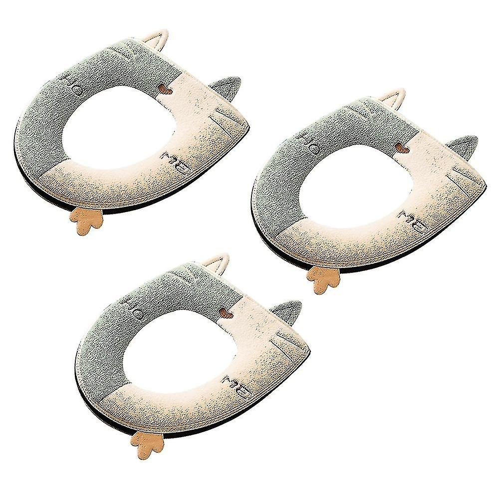 3pcsバスルーム便座カバーかわいい猫、柔らかく厚い暖かい洗える布便座カバーパッド