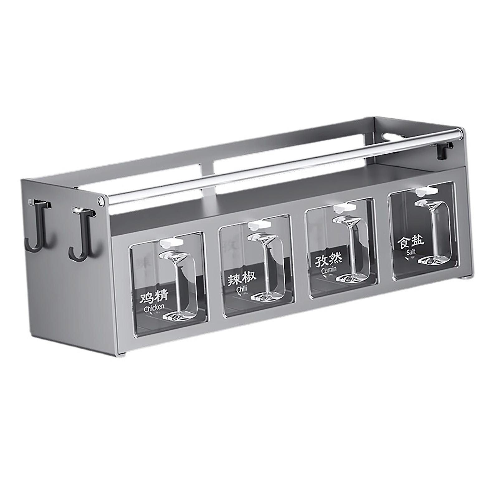 4 Compartment Seasoning Rack Multi Functional Wall Mounted Condiment Storage Rack for Home 