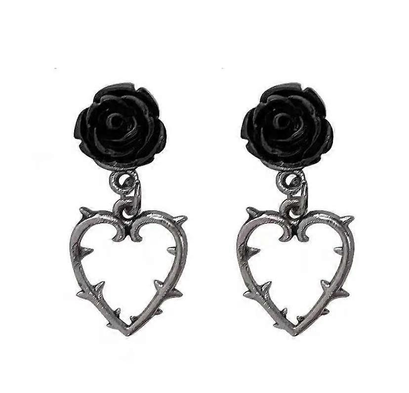 Gothic Wounded Love Pewter Custom Black Stud Earrings