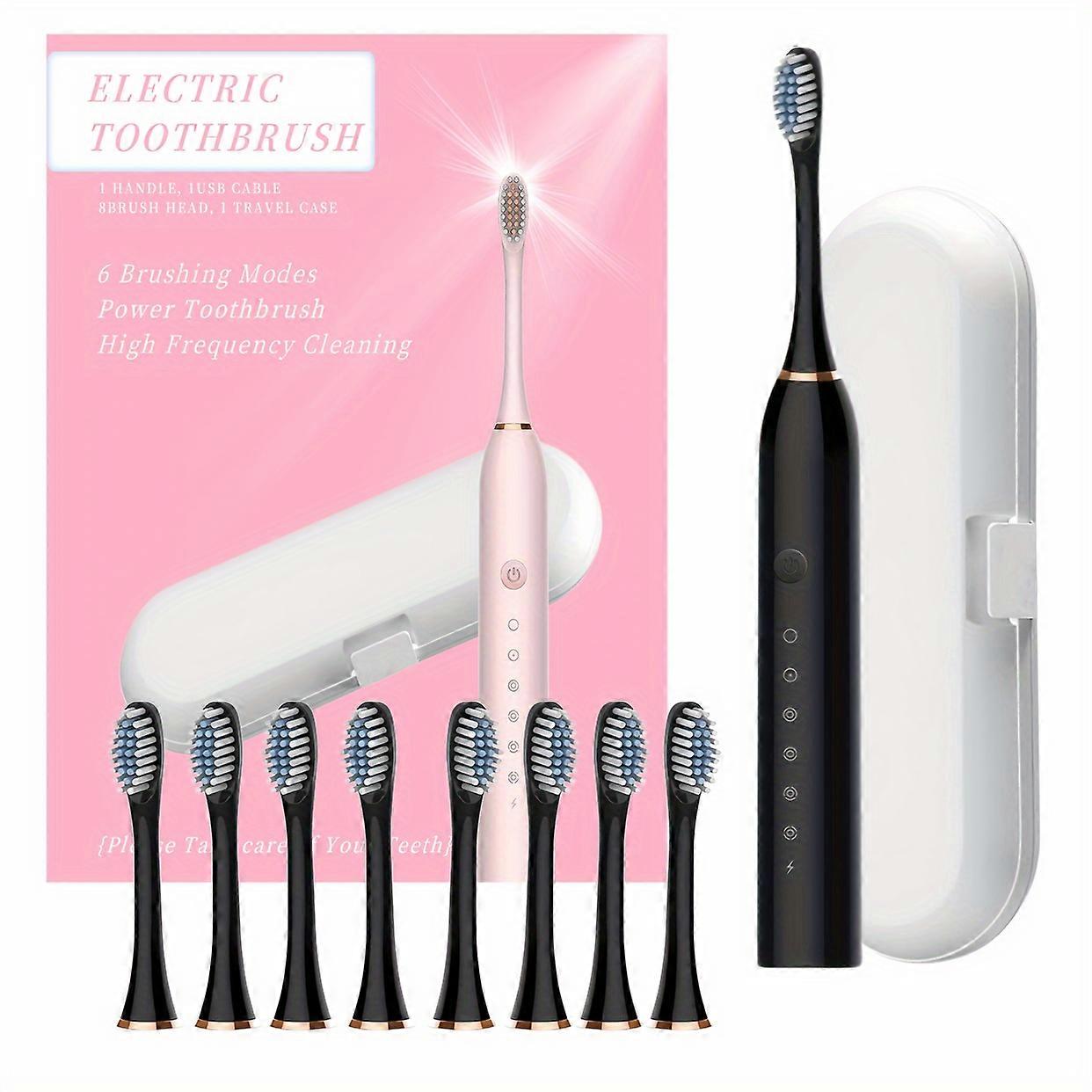 Electric Toothbrush Kit With 8 Brush Heads & USB Rechargeable Handle, Travel Case Included, 6 Precision Cleaning Modes With Smart Timer, Soft Bristle 