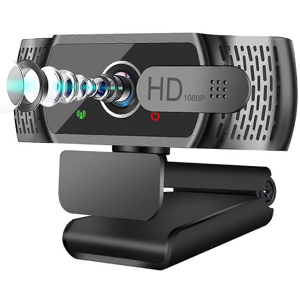 Full HD1080P Webcam with Microphone, Auto Light Correction, USB PC Webcam with Cover