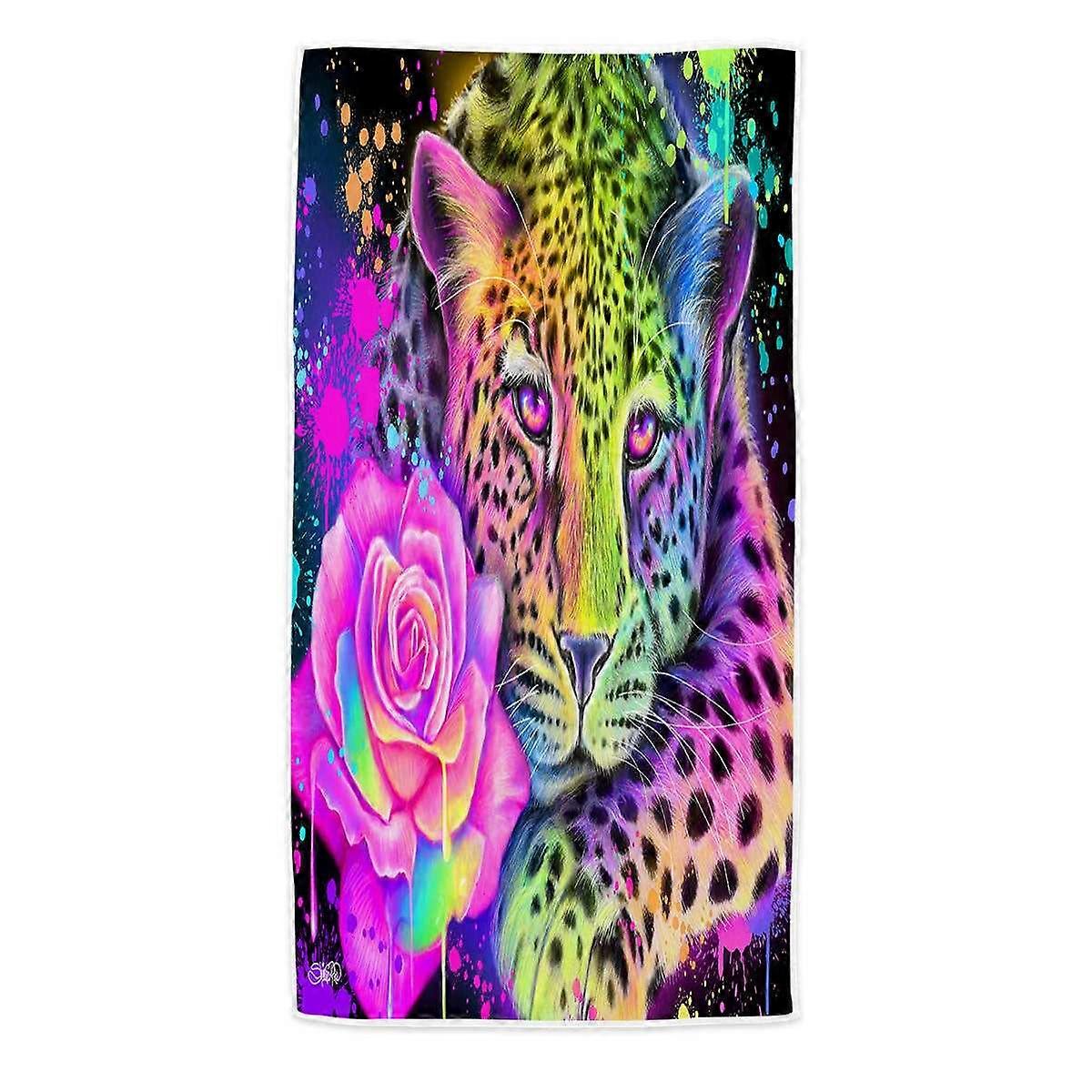 Artwork Neon Rainbow Leopard Microfiber Beach Towel