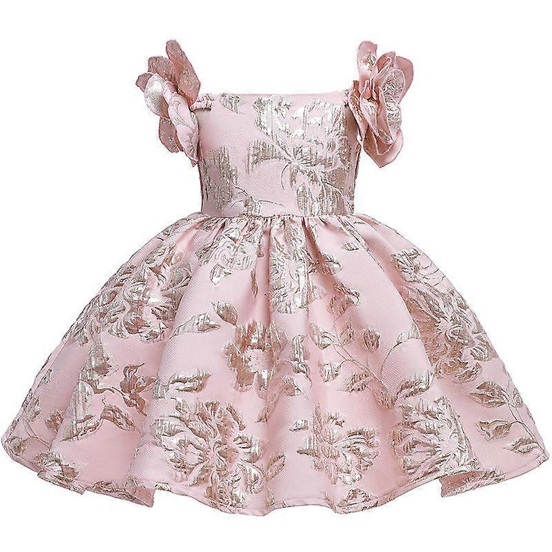 女の子のプリンセスドレス豆ピンクの子供服ツーショルダーフラワーカメオブラウンノースリーブペチスカートドレス女の子のドレス