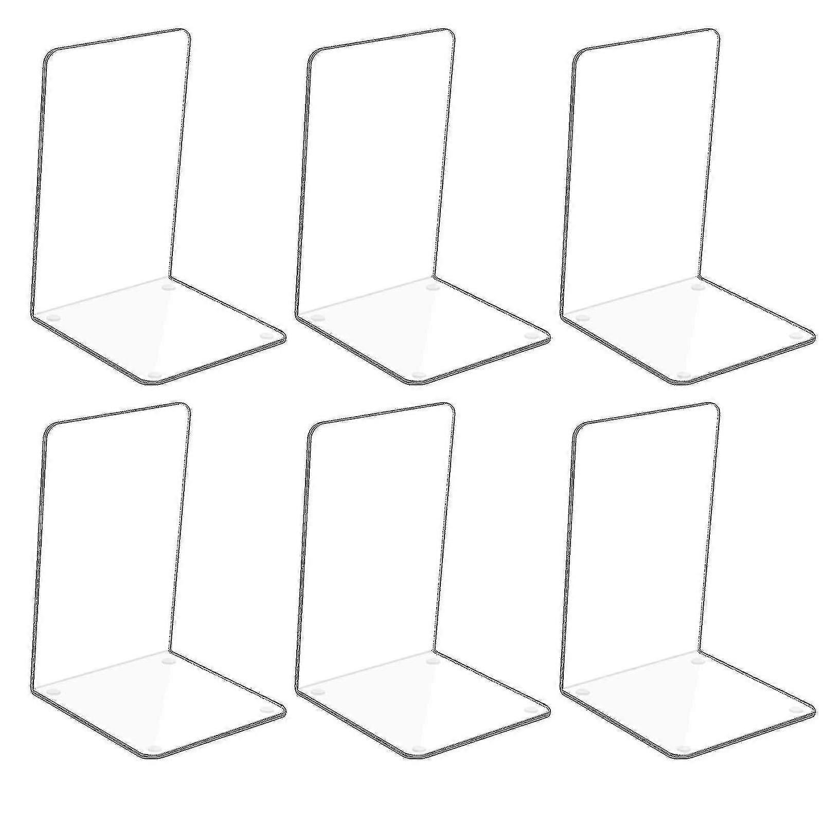 滑り止めステッカー付きの6個の透明アクリルブックエンド、寝室、図書館、オフィス、学校、デスクオーガナイザー用のブックエンド