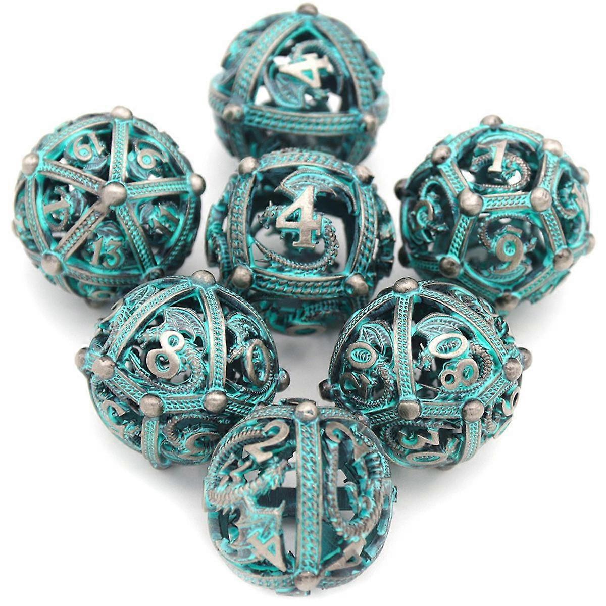 Metal Dice, 7 PCS Heavy Solid Metallic Dragon Dice Set for Dungeons and Dragon Tabletop Game B