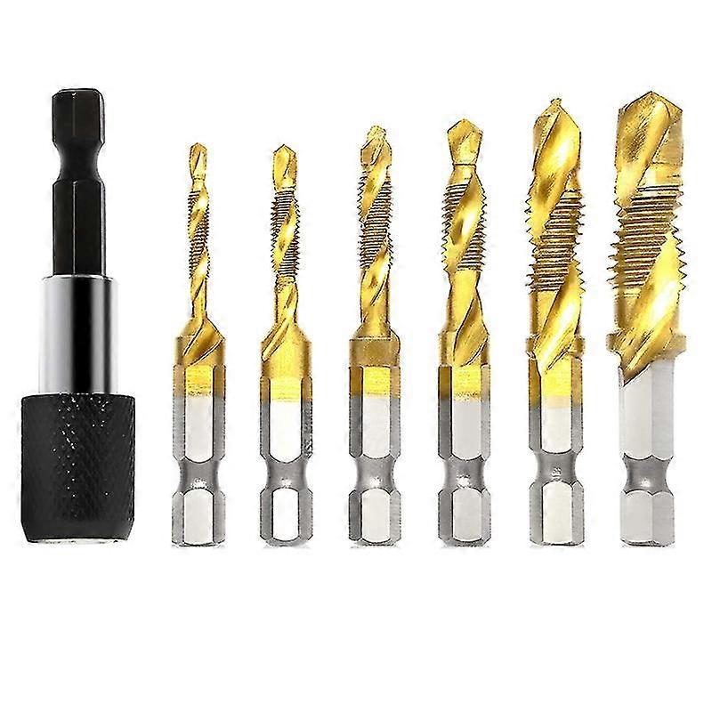 7pcs Combination Drill And Tap Bit Set 3-in-1 Coated Screw Tapping Bit Tool For Drilling Metric Thr