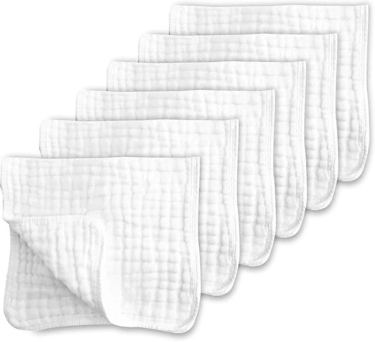 muslin burp cloths for baby 100% cotton large 20''x10'' 6 layers thicken super soft and absorbent (6 pack,white)