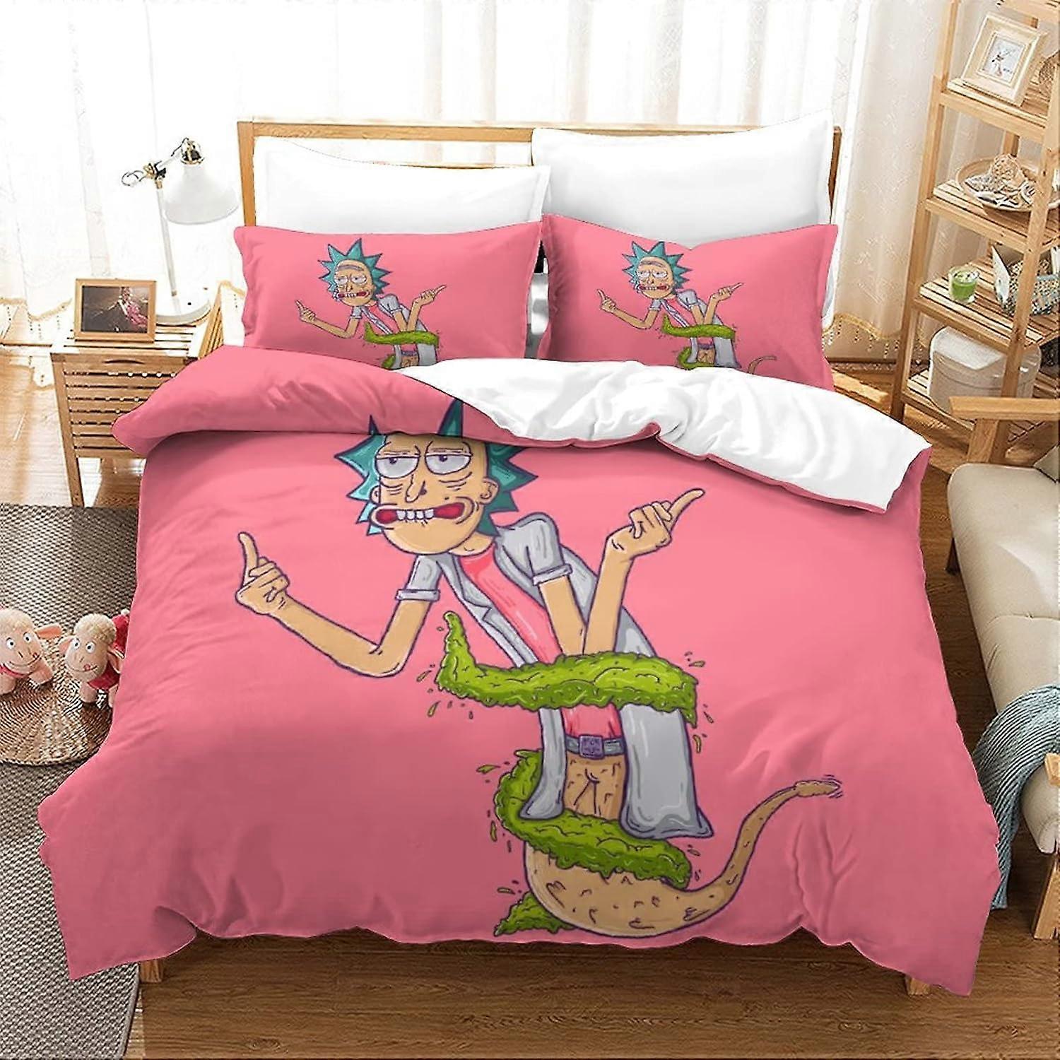 Rick and Morty D Printed Duvet Cover with Pillowcases Bedding Set with Zipper Sim Microfiber Quilt Cover